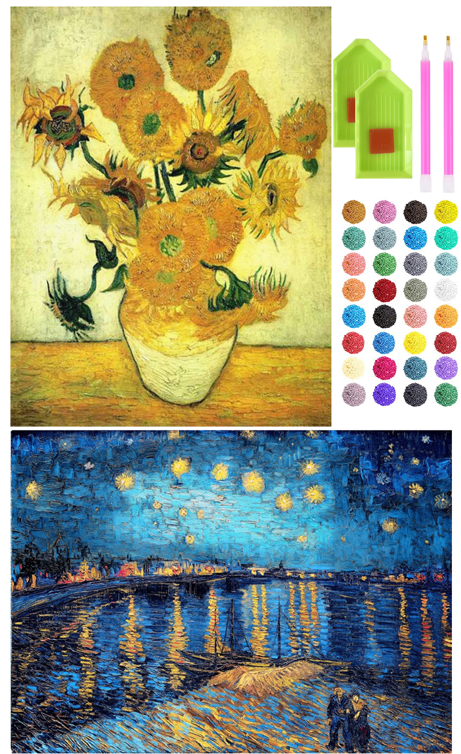 2 Packs 5D Diamond Painting Kits Full Drill Van Gogh's Diamond Famous ...