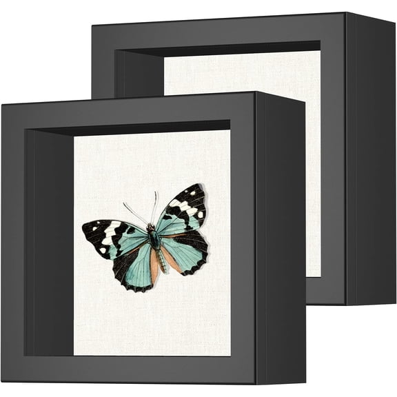2 Packs 5x5 Shadow Box Frame with Linen Back - Sturdy Rustic Memory Display Case of Flower, Pictures, Medals and More, Black