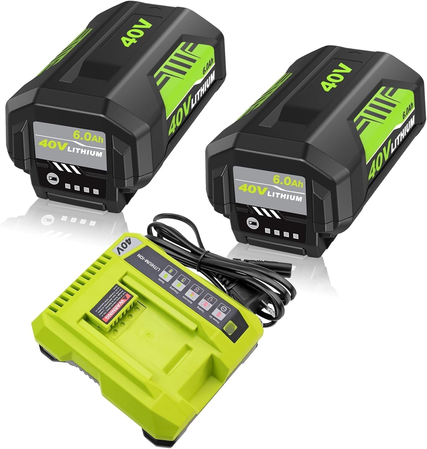 2 Packs 6.0Ah Li-ion OP40601 Battery and OP401 Charger Replacement for Ryobi 40V 40 Volt Battery OP4026 OP40601 OP4050A OP4040 OP4030 OP4050