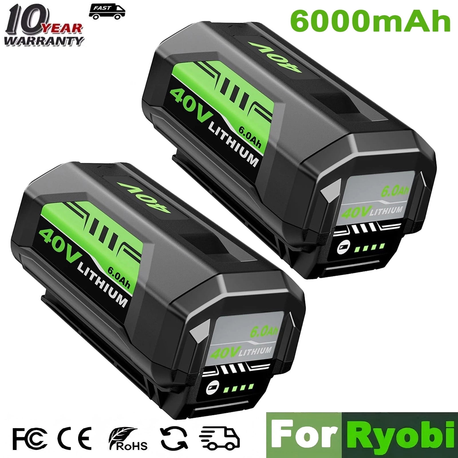 2 Pack 40V 6.0Ah Battery for Ryobi OP40601 OP40602 OP4075A OP40261 OP40404 OP4050A Compatible with Ryobi 40Volt Battery Cordless Tools