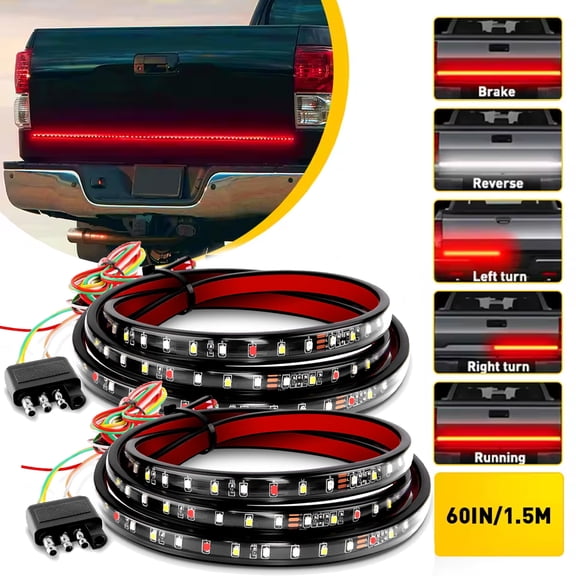 2 Packs 60" 5-Function LED Tailgate Light Bar, Universal Truck Strip Light with Brake, Reverse, Turn Signal, Running Lights, IP67 Waterproof for Pickup Trucks, SUVs, RVs