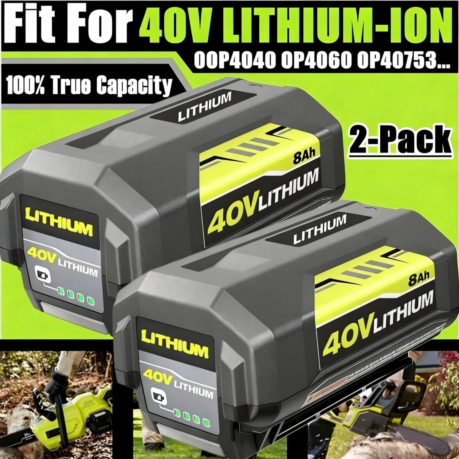 2 Pack 8.0Ah OP4026 Replacement for Ryobi 40V Battery Compatible with Ryobi 40 Volt Lithium Battery OP40201 OP4040 OP40404