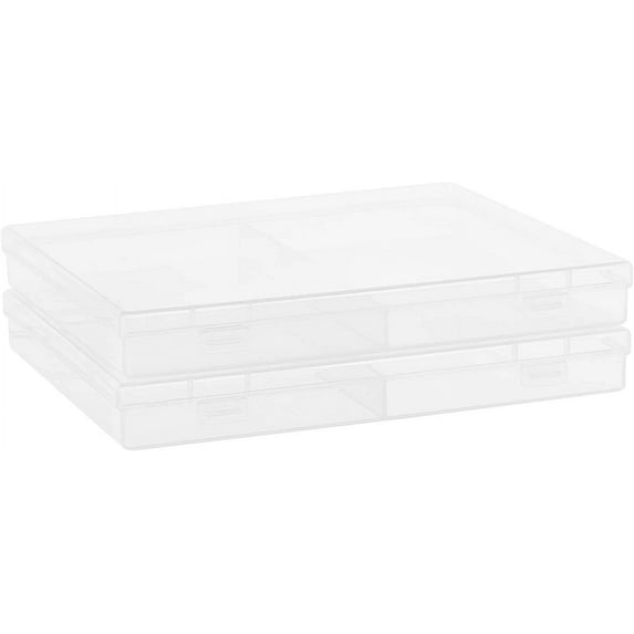 2 Packs 8.3x7.2x1 Inch Clear Storage Box 2-Compartment Bait Hooks Tool Accessory Storage Container for Jewelry Findings Cards and DIY Crafts