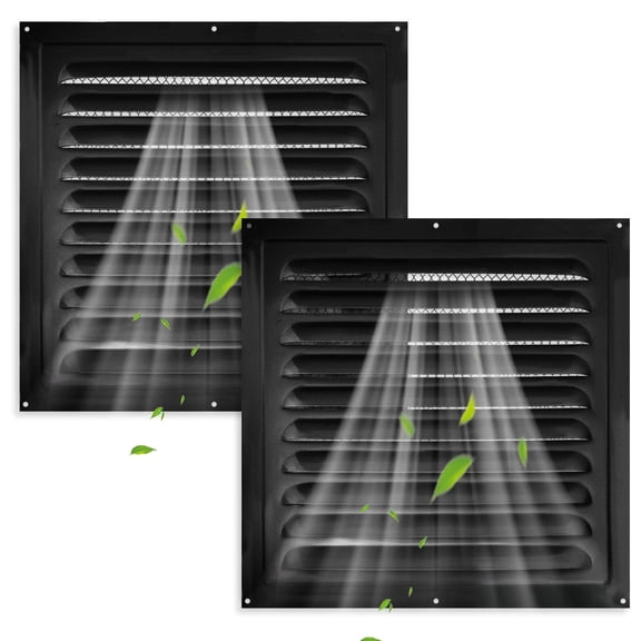 2 Packs 9.8'' x 9.8''/25 x 25 CM Gable Vent, Metal Door Vent with Screen Mesh, Return Air Grille Louver Cover Opening for Wall Houses Attic Shed Ventilation Exterior Black