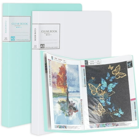 2 Packs A3 Diamond Painting Storage Book, Large 30x40 Diamond Art Storage Presentation Book with 60 Pags, Diamond Painting Art Portfolio Folder, Clear Pockets Artwork Storage Photo Album Refill Pag