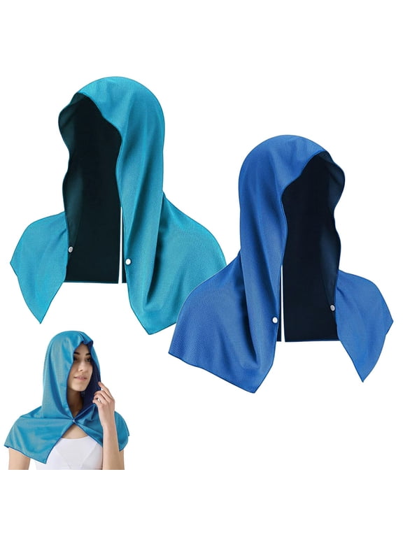 2 Packs Absorbent Cooling Hoodie Towel Wraps, Quick-Drying Cooling Towels for Neck Instant Soft Scarf Face Sun Protection Men Camping Sports Gym Hot Weather Outdoor A