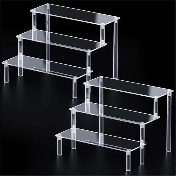2 Packs Acrylic Display Stand Riser,3 Tier Perfume Organizer Cupcake Stand Acrylic Pop Shelves Holder,Clear Desk Display Shelf for Figure,Trinket,Collectibles,Dessert Tray Stands for Party Decor-