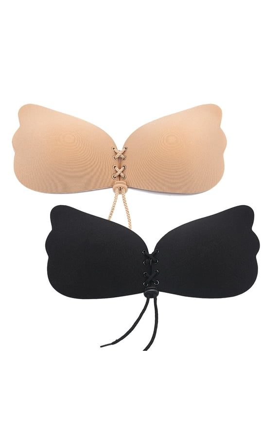 2 Packs Adhesive Invisible Reusable Bra Strapless Sticky Bras, Lift Push Up Bar for Women, Self Silicone Sticky Backless Bras