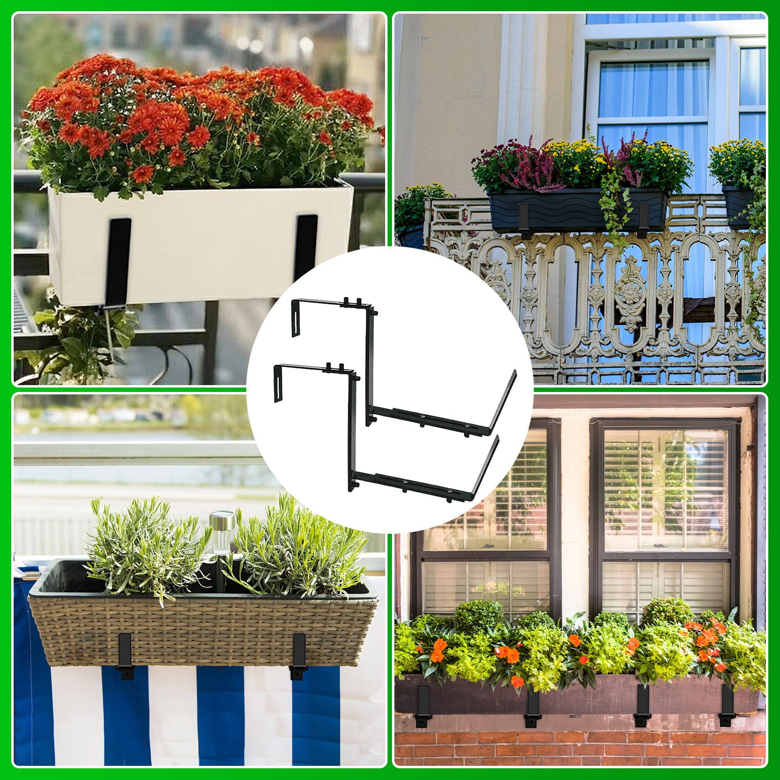 2 Packs Adjustable Flower Box Rack for Railing No Drill Window Planter ...