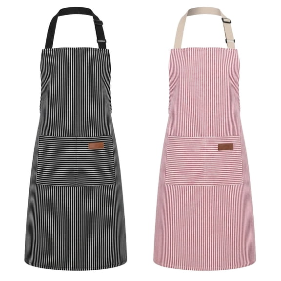 2 Packs Adjustable Stripe Aprons with 2 Pockets Working Apron,Chef Apron for Women Men
