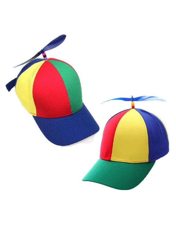 2 Packs Adult Rainbow Propeller Hat, Spinning Helicopter, Adjustable Snapback, for Parties & Outdoor
