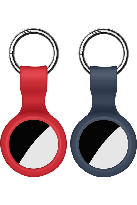 2 Packs Air Tag Keychain for Apple Airtags Holder Soft Silicone Airtag Case Keychain Holder Accessories Tracker Finder for Dogs, Pets,Keys,Car, Backpacks (Red and Blue)