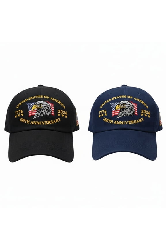 Retro Commemorative 250th Anniversary Embroidered Cotton Baseball Cap, Multicolor, Unisex Adult, 2 Pack
