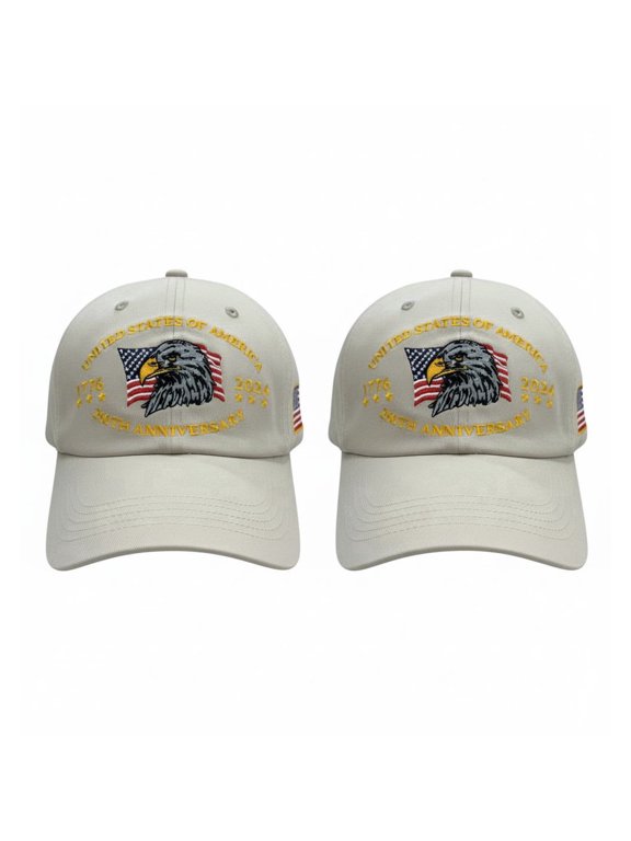 2 Pack 250th Anniversary Embroidered Baseball Cap, Americana Retro Patriotic Hat for Men Women, Khaki