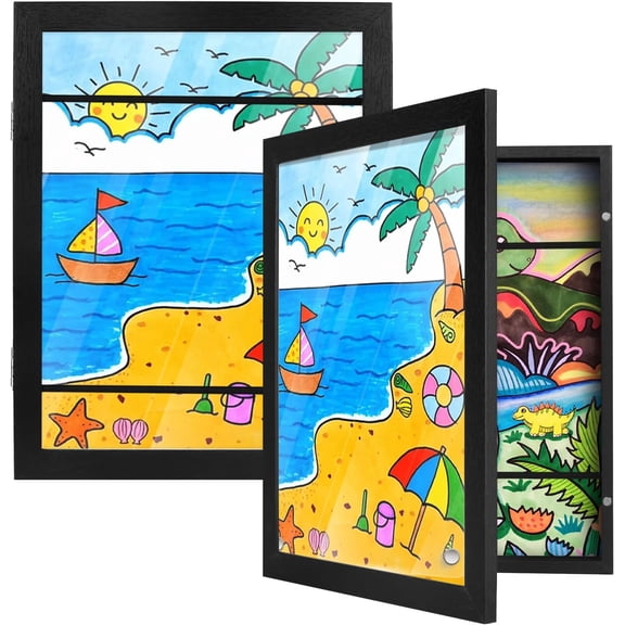 2 Packs Art Frame, 8.5x11 Front Opening Artwork Frames Changeable, Holds 100 Drawings Artwork Frames for Art, Picture, Craft Storage, Wall Decor(Black)