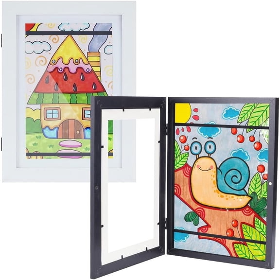 2 Packs Art Frames 12.8x9.41 Inches Picture Frame 2 Colors Photo Wall Frames with Hanging Hook for Wall Decoration Display (White Black) Colorful