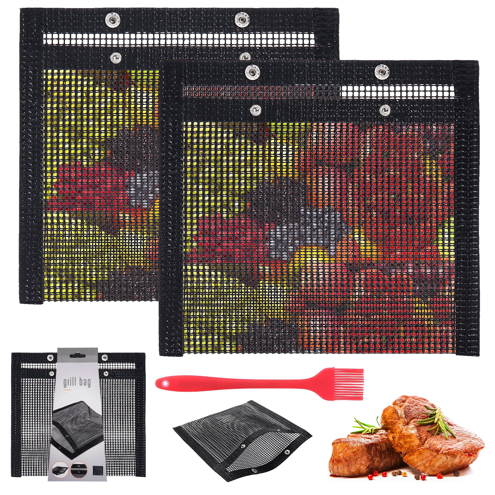 2 Packs BBQ Grill Mesh Bag, NonStick BBQ Grill Bag Grill Reusable and
