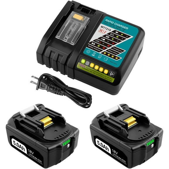 2 Packs BL1850B 18 Volt 5.0Ah Battery and Charger Replacement for Makita18v Battery and Charger