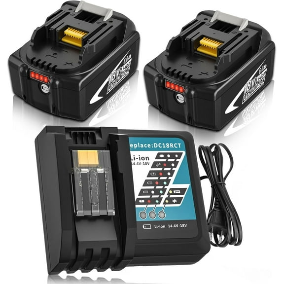 2 Packs BL1860B 6.0Ah Replacement Battery and Charger Compatible with Makita 18V Lithium Battery BL1860B-2 BL1860 BL1850 BL1840 BL1830 LXT-400 and DC18RC Charger for Makita 14.4V-18V Battery