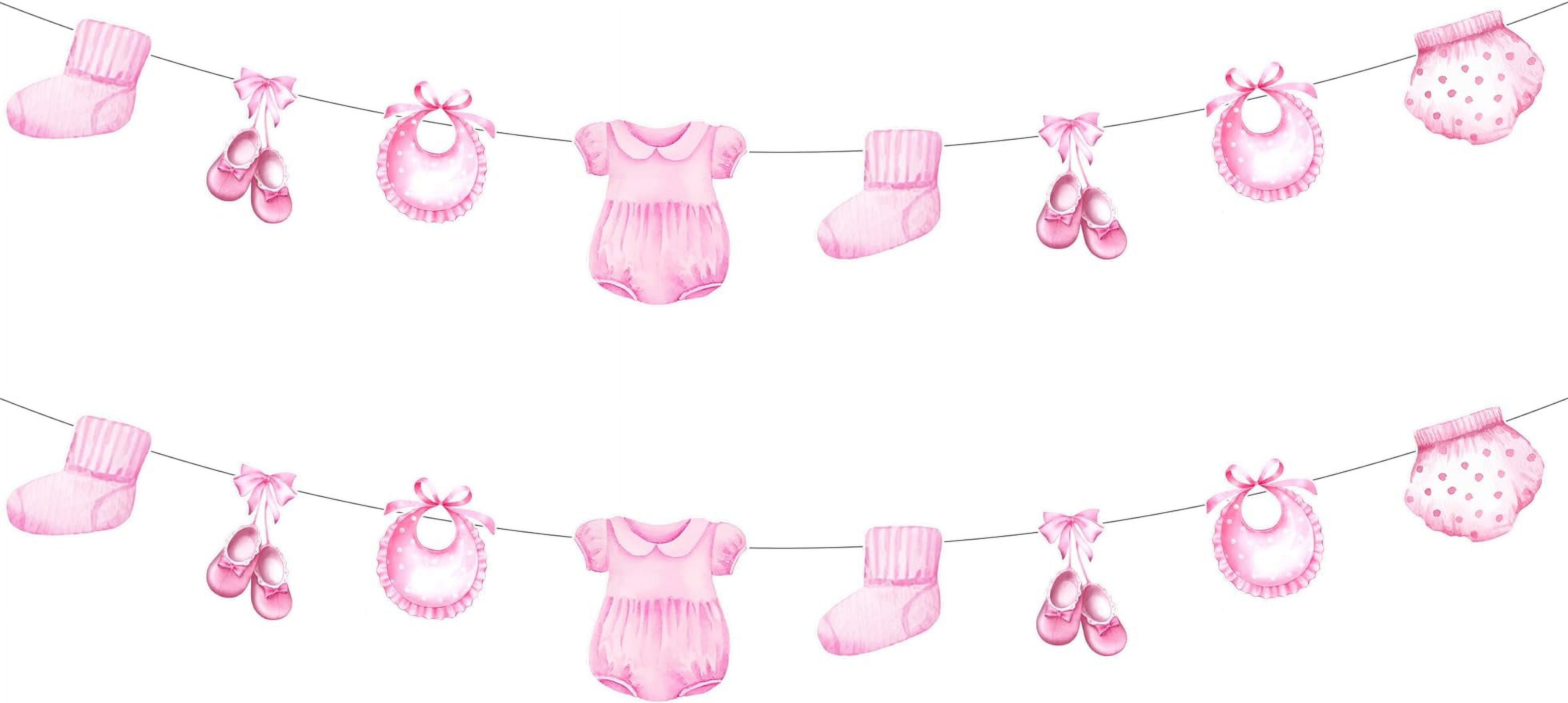 Adorable Pink Baby Shower Banners - 2 Pack Clothing Garland For Girl's Gender Reveal & Birthday Parties