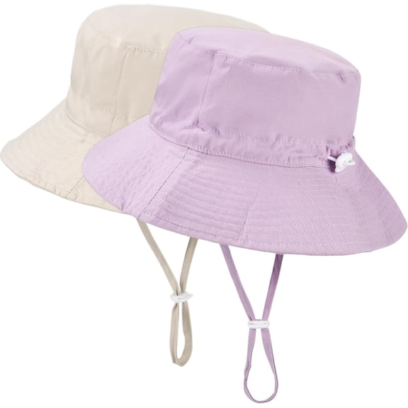 2 Packs Baby Sun Hat Adjustable - Toddler Kids Wide Brim Bucket Hat UPF 50 Summer Play Hat with Chin Strap