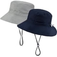 thumbnail image 1 of 2 Packs Baby Sun Hat Adjustable - Toddler Kids Wide Brim Bucket Hat UPF 50+ Summer Play Hat with Chin Strap, 1 of 5