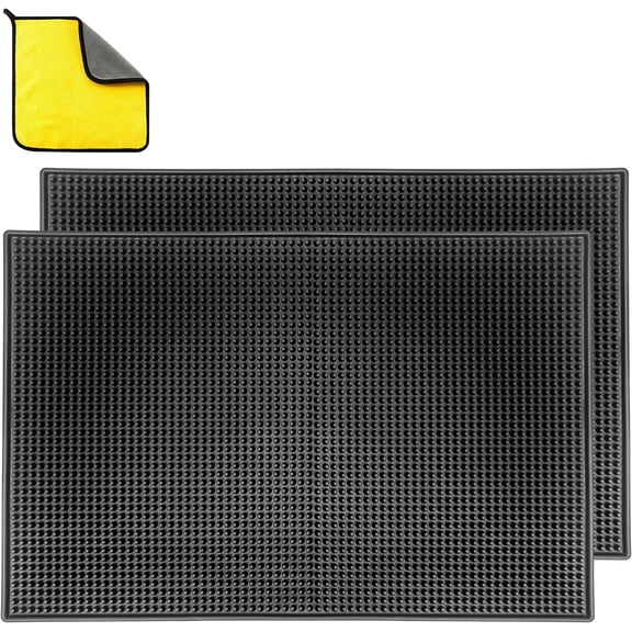 2 Packs Bar Mats 18" x 12" With Absorbent Towel,Bar Matts, Bar Service Spill Mat,Coffee Mat for Home Bar, For Cocktail Bartender Kitchen Counter Top Cup Mats Glasses Drying Mat