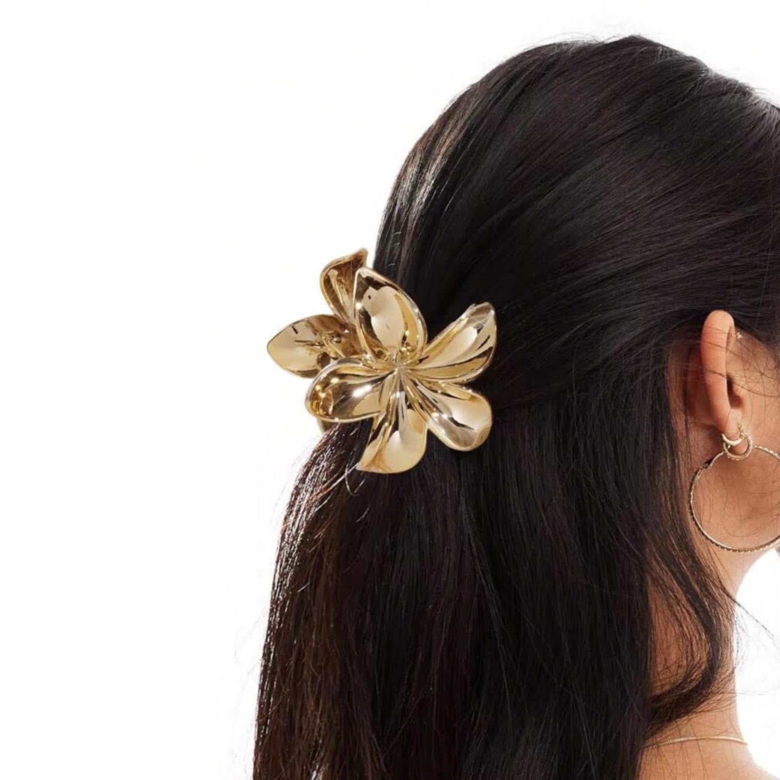 2 Packs Barrettes,Gold/Silver Flower Plumeria Hair Elegant Hair Clip