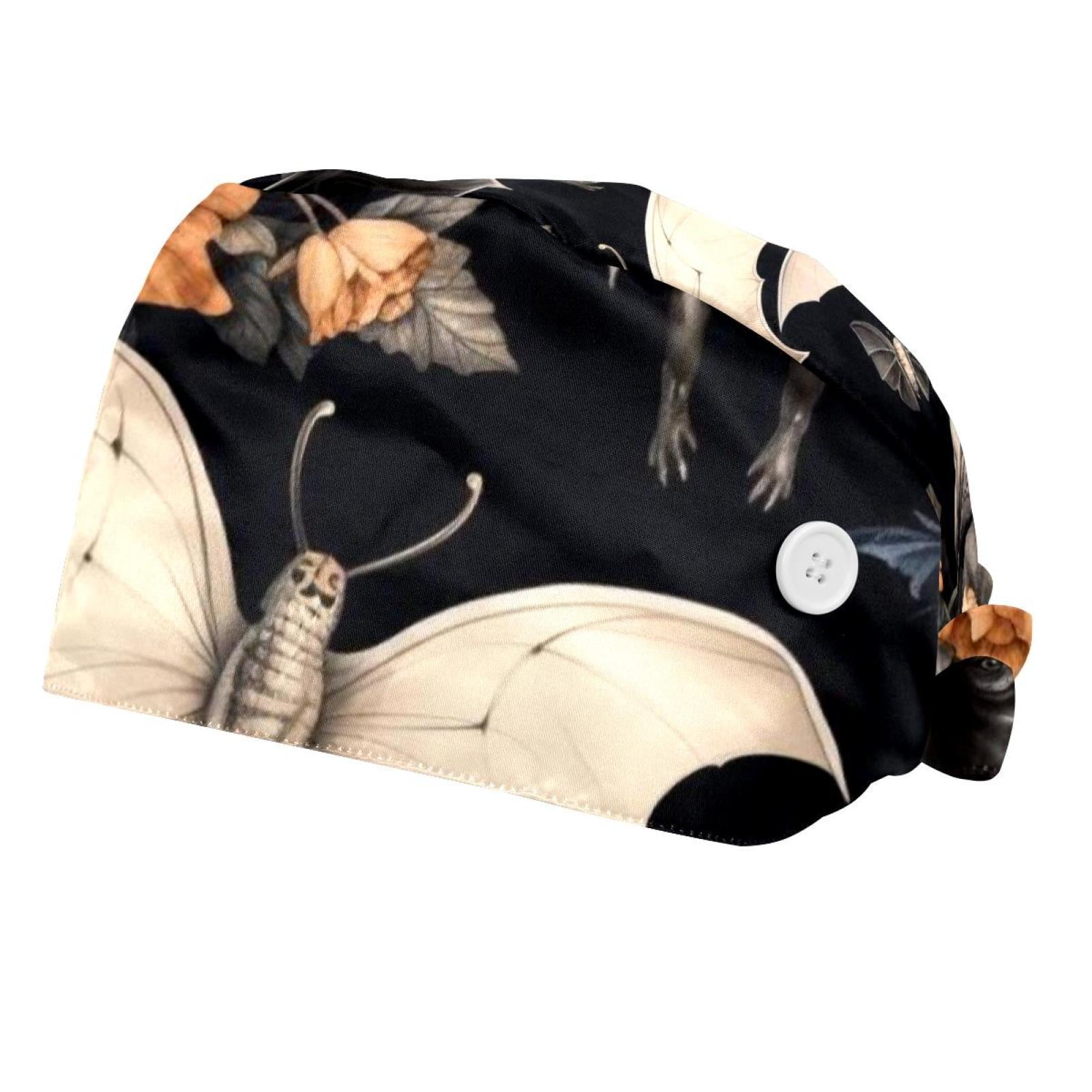 2 Pack Adjustable Working Cap With Button - French Bulldog Print Surgical Hat With Sweatband
