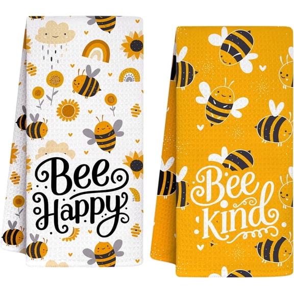 2 Packs Bee Dish Cloth Towels Gifts, Bee Kitchen Decor, Hand Kitchen Towels, 16x24 Inch Microfiber Dish Tea Towel, Bee Happy Bee Kind