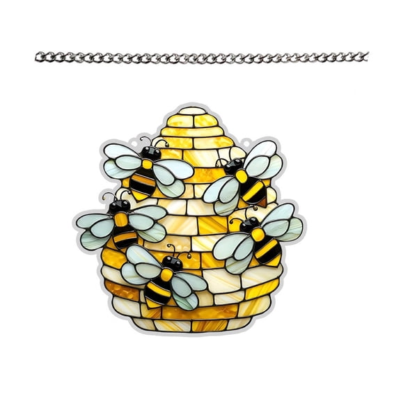 2 Packs Bee Hive Acrylic Hanging Decoration Yellow 2D Window Door Decor with Iron Chain for Porch Living Room Party Wall Art Home Decorations 7.87x7.87 Inches