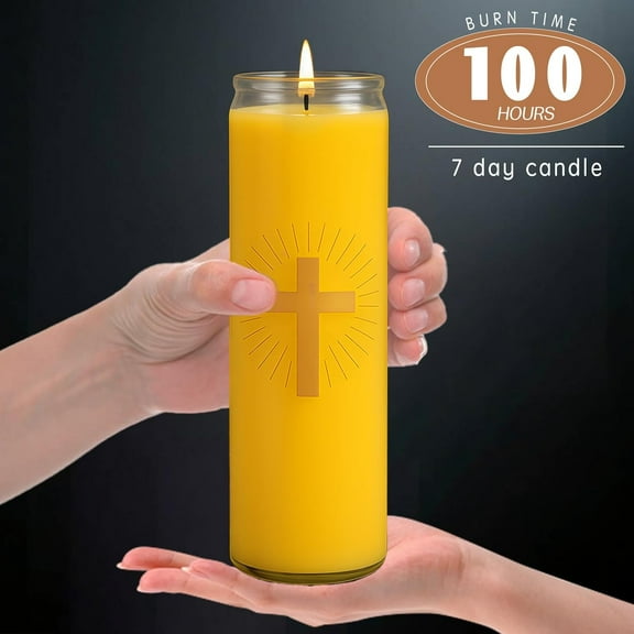 2 Packs Beeswax Catholic Candles, 7 Day Prayer Candles in Glass with 100 Hours Long Burn Time, Honey Fragrance Religious Devotional Candle for Memorials, Vigil, Church