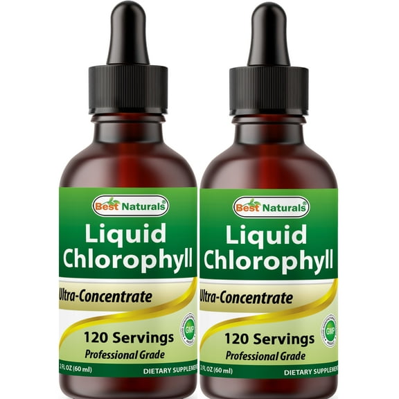 Best Naturals Liquid Chlorophyll Drops 50mg, Vegan Detox & Immune Support, 2 Pack, 2 fl oz Each