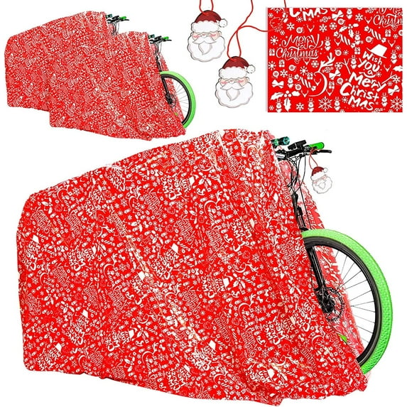 2 Packs Bike Bags Extra Large Christmas Bags, 80 x 60 Inches Jumbo Christmas Bicycle Bags with Tags & String Ties for Bicycles Heavy Duty Pack Christmas Decoration