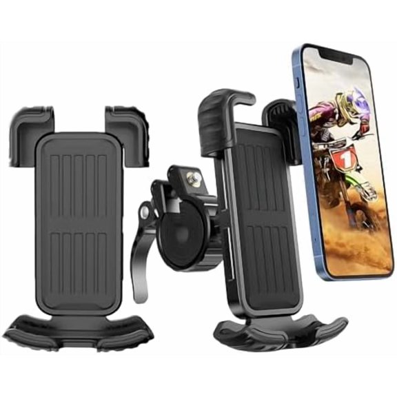2 Packs Bike Motorcycle Phone Mount,[Ultra Metal] Bike Motorcycle Phone Holder with Security Lock, Bicycle Phone Mount with Soft Cushion & Adjustable Clip Compatible with 4.7''-6.8'' Phone