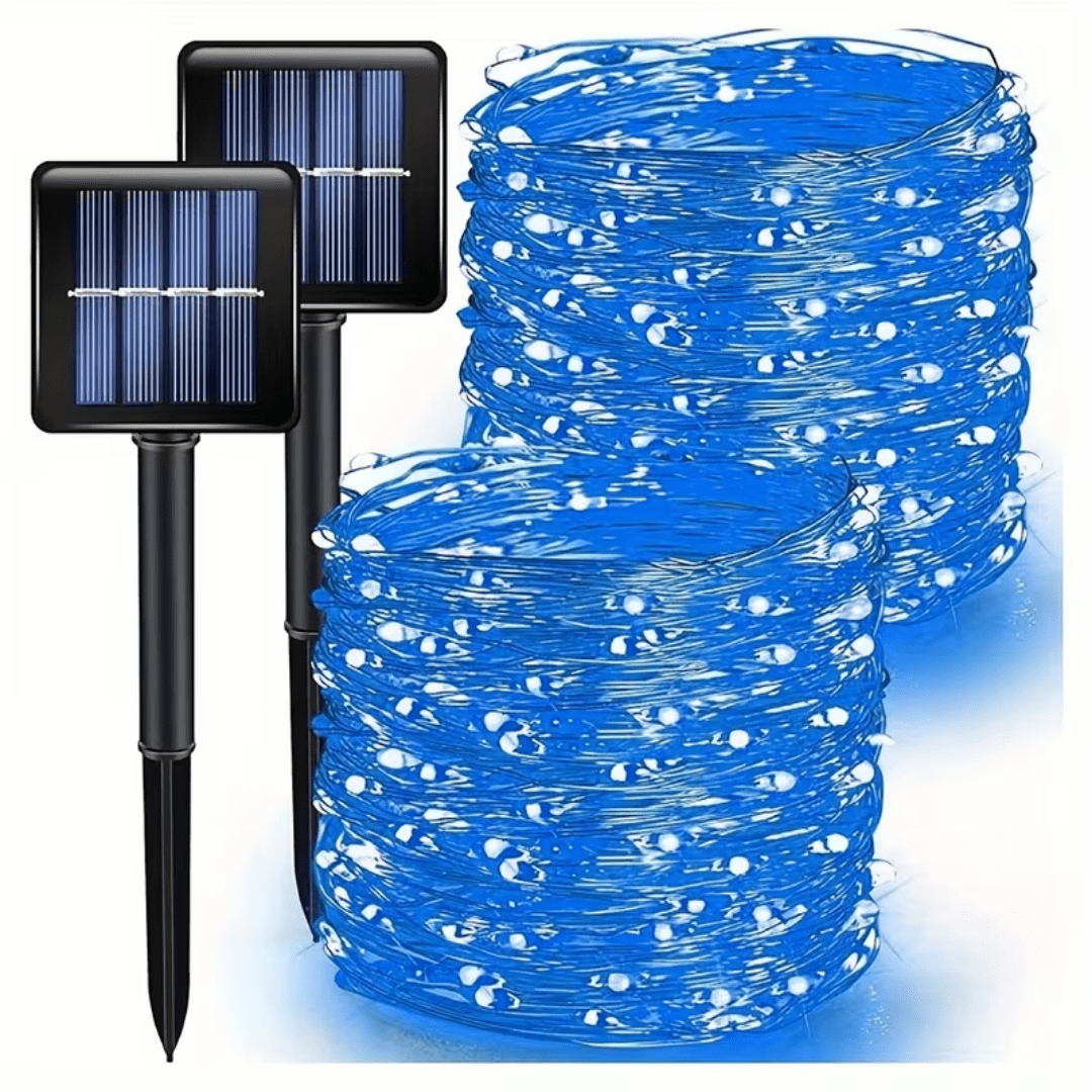 2 Packs Blue Solar Fairy Lights, Each Pack Contains 110 Led Solar String Lights, Ip65 Waterproof Copper Wire, 8 Modes Of Solar Fairy Lights, For Garden, Courtyard, Tree, Wedding, Christmas