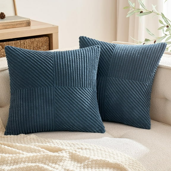 2 Packs Boho Decorative Throw Pillow Covers for Sofa Couch Bed Home Decor, 18x18 inch, Blue