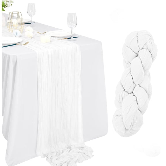 2 Packs Boho Gauze Cheesecloth Table Runner 35x157 Inch Long Romantic Sheer Crinkle Fabric for Wedding Bridal Shower Party Decor Boho Chic Rustic Table Cover
