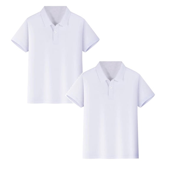 2 Packs Boys Pique Polo Shirts Short Sleeve School Uniform Shirts Tops Button Closure for Kids