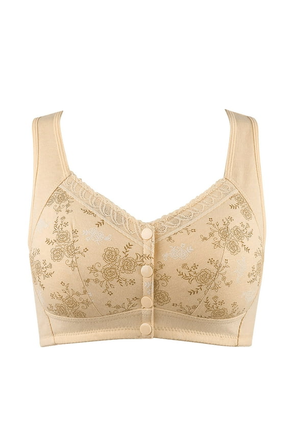 2 Packs Bras for Women Large Size Front Open Button Gathering No Steel Ring Underwear