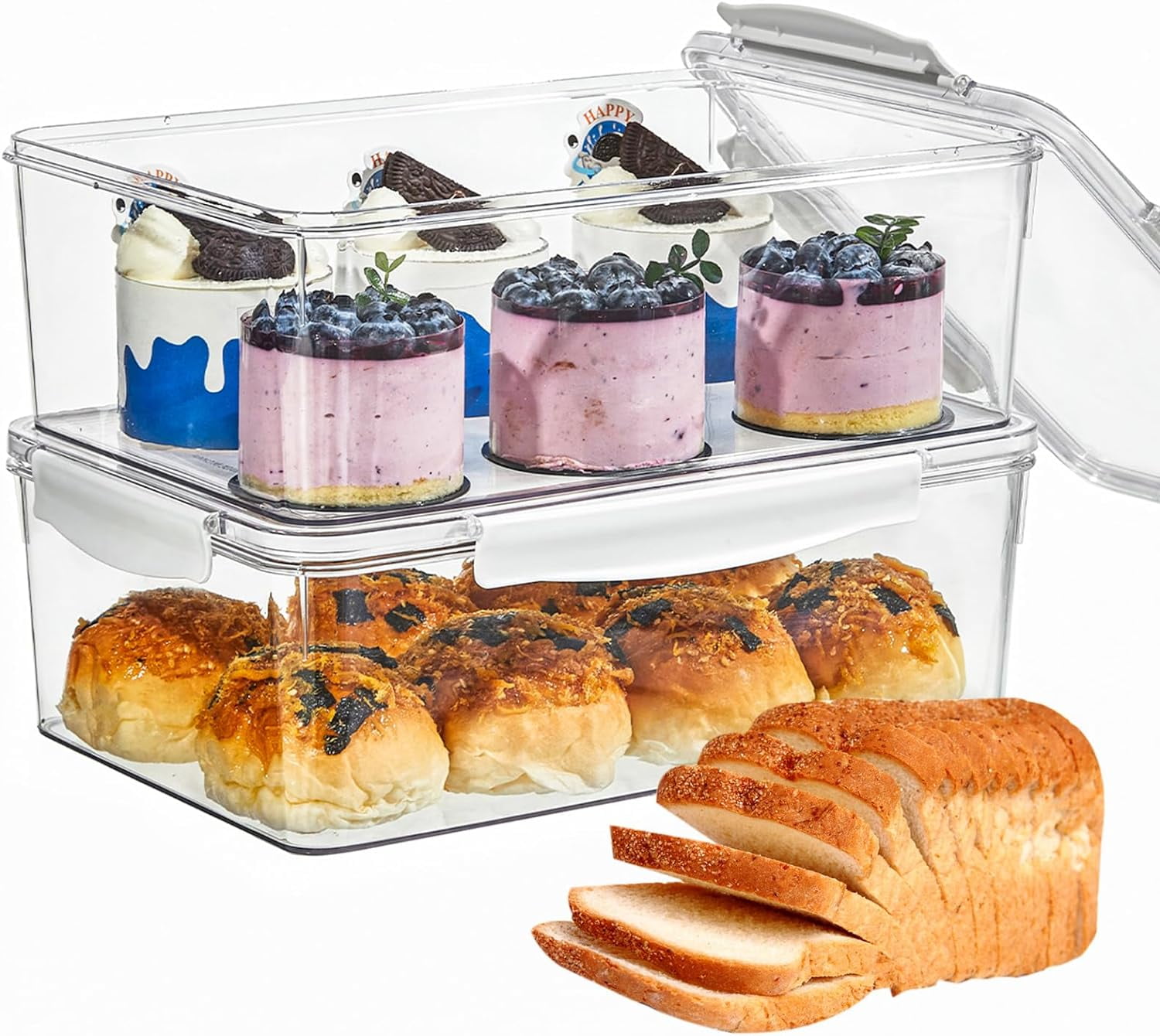 2 Packs Bread Box Airtight Bread Storage Containers Clear Bread Box for Kitchen Countertop