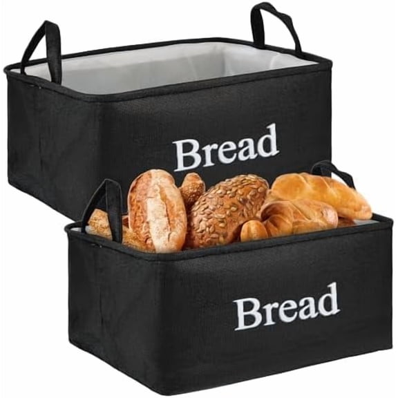 2 Packs Bread Storage Basket for Pantry, Imitation Linen Bread Baskets Foldable Bread Storage Containers with Handles for Pantry Kitchen Counter to keep Bread, Rolls, Snacks