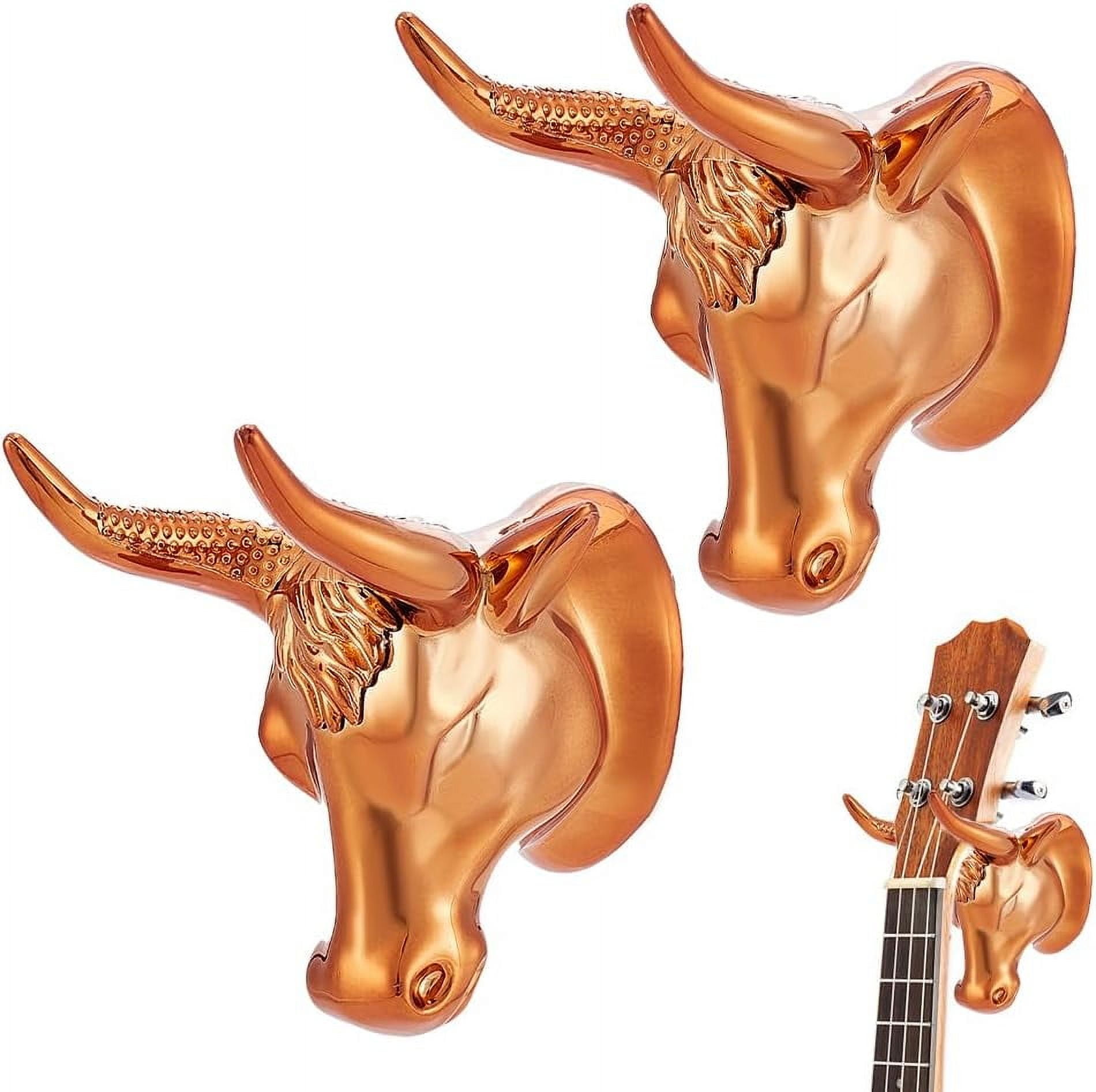 2 Packs Bull Guitar Wall Mount Golden Guitar Wall Hanger Bull Art Ukulele Hook Stand for Acoustic Electric Bass Guitar Storage Guitar Player Gift Colorful DIY