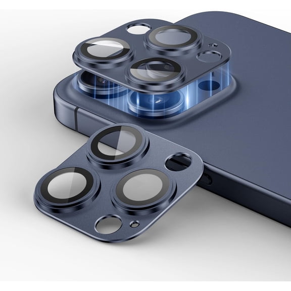 2 Packs Camera Lens Protector for iPhone 13 Pro Max/Pro 9H Tempered Glass Camera Cover Lens Aluminum Alloy Metal matte Case, Scratch Resistant Case Friendly (Blue)
