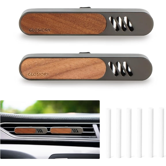 2 Packs Car Air Freshener Diffuser, Essential Oil Diffusers Vent Clip, Perfume Diffuser with 6 Refill Unscent Fiber Sticks, Premium Car Accessories, Metal & Wood design, Custom Scent, Gift For Men