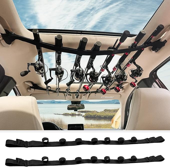 Fly Rod Storage Strap 2 Packs Car Fishing Rod Holder Straps, No Drill Adjustable Rod Carrier ...