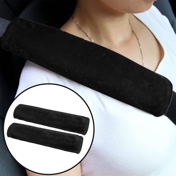 2 Packs Car Seatbelt Covers Shoulder Pad for More Comfortable Driving, Universal Seat Belt Cover for Handbag Camera Backpack Straps, Soft Faux Sheepskin Wool Seat Belt Cushion Black