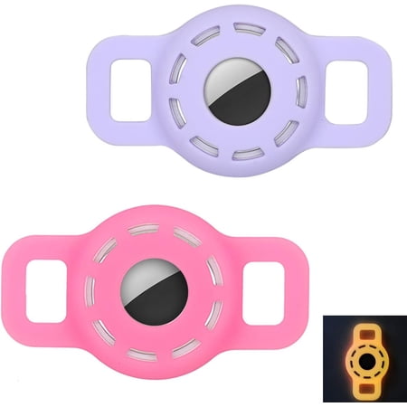 (2 Packs) Cat Collar Holder Compatible for Airtag,Protective Cases Covers Dog Pets Collar Holder Soft Silicone Rubber Protective Skin (Lavener + Luminous Pink)