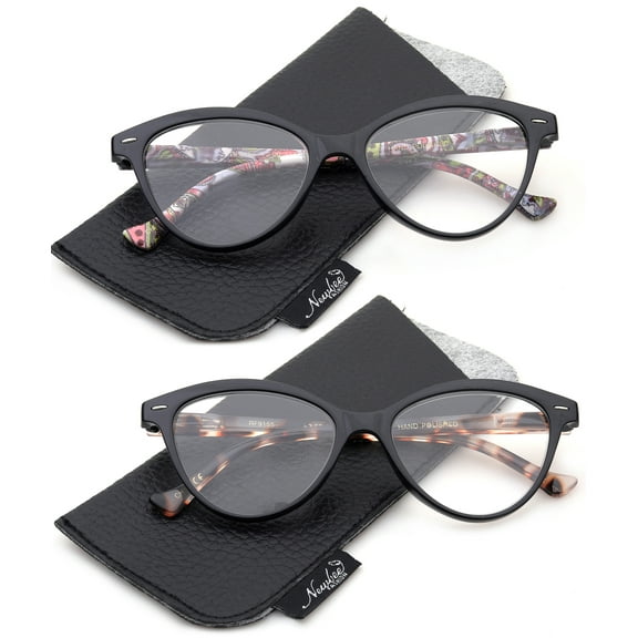 2 Packs Cateyes Women Reading Glasses 1.50 Floral & Leopard Vintage Reading Glasses for Women Spring Hinge