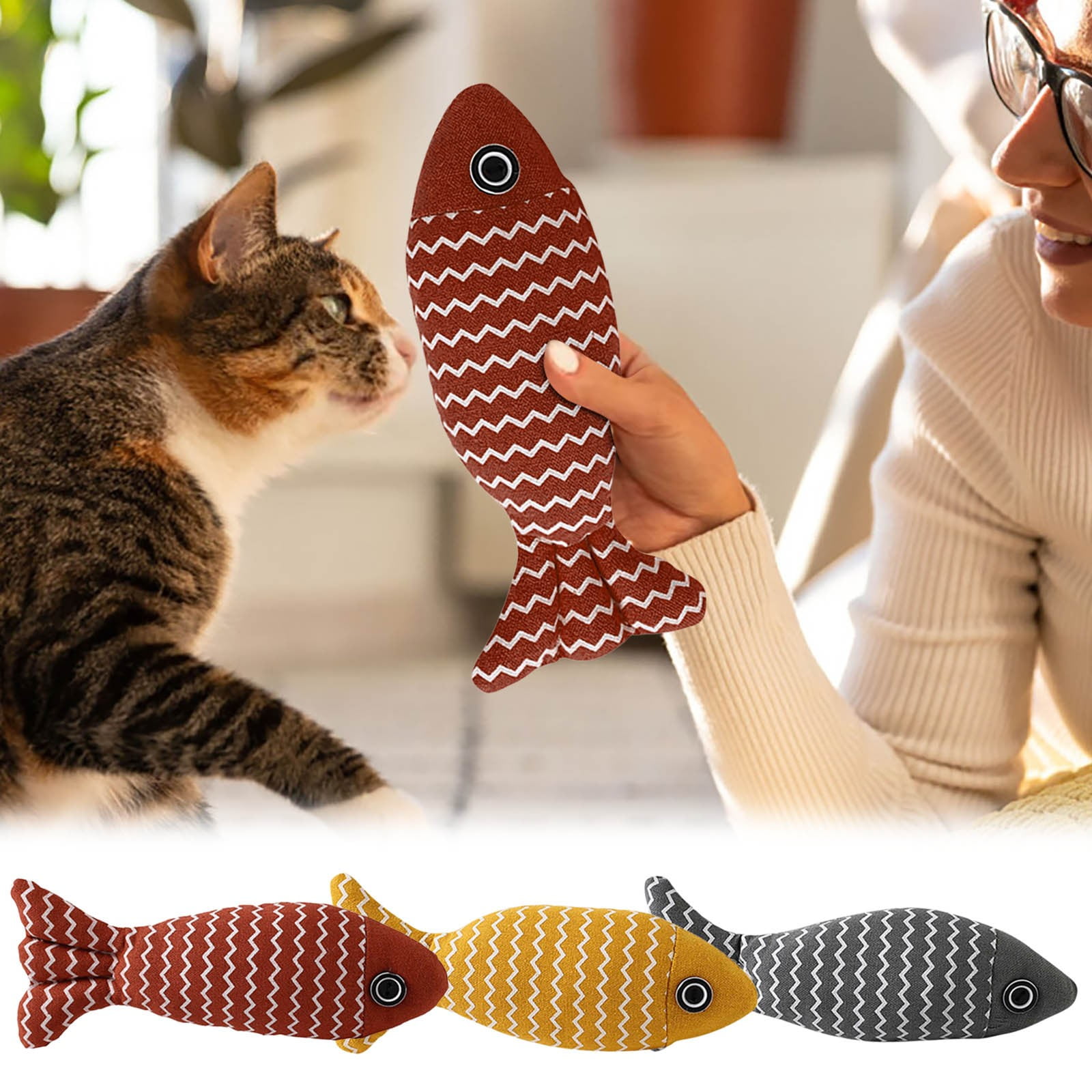 2 Packs Catnip Fish Toys for Cats Soft Linen Chew Toys with Catnip & Silvervine, Interactive Kicking Biting Play, Realistic Hunting Doll for Indoor Kittens, Durable Pet Grinding Teeth Supplies